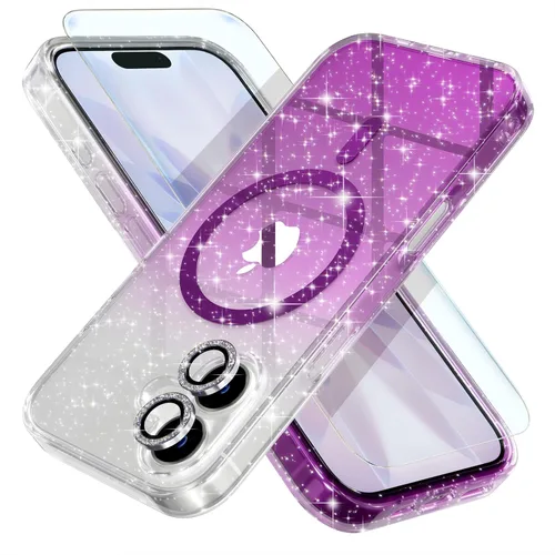 Vista 37 de Choiche Funda magnética para iPhone 15 Pro Max, funda transparente con purpurina brillante para mujer