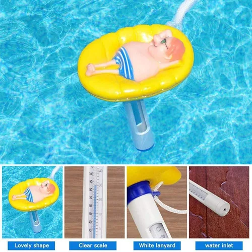 Vista 6 de Termómetro flotante para piscina, termómetro de agua de gran tamaño fácil de leer, termómetro de piscina de bebé de dibujos animados para piscina
