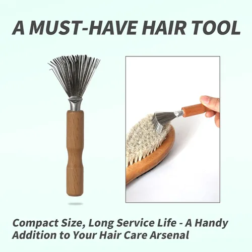 Vista 5 de Paquete de 2 cepillos limpiadores de pelo, cepillo de limpieza para cepillo de pelo, solución fácil de limpiar con rastrillo de metal, mango