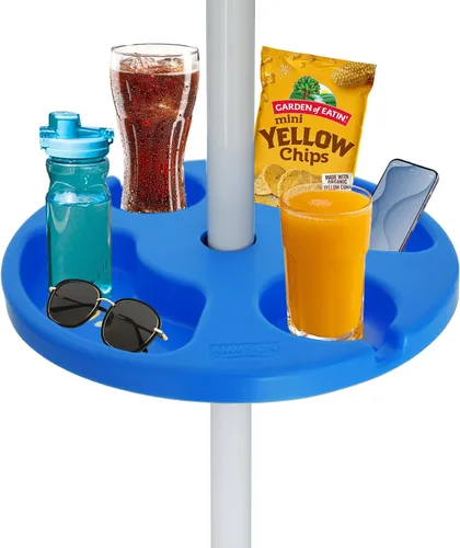 Vista 10 de AMMSUN Bandeja de mesa para sombrilla de playa de 13 pulgadas para playa, patio, jardín, piscina con portavasos, compartimentos para aperitivos
