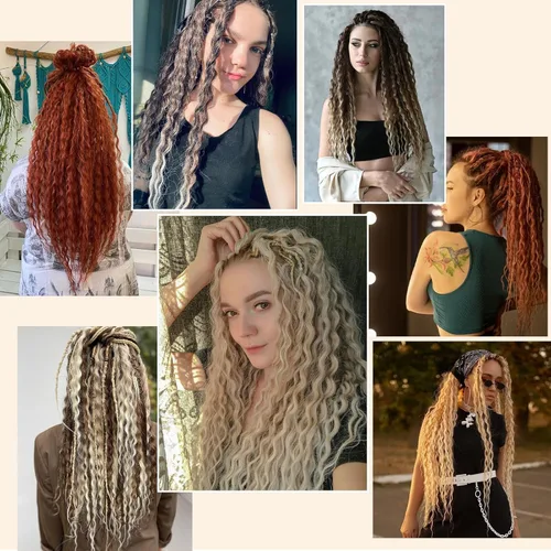 Vista 7 de WIGNEE Extensiones de rastas onduladas de doble punta, 20 hebras, extensiones de rastas de puntas rizadas, extensiones de rastas de 24 pulgadas