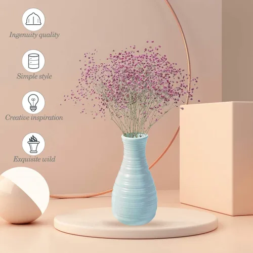 Vista 6 de Florero irrompible para flores, jarrón de plástico con aspecto de cerámica para decoración del hogar, sala de estar, mesa (azul concha)