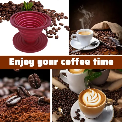 Vista 8 de Larrel Cafetera portátil para verter sobre café, plegable, reutilizable, para verter sobre cafés, viajes, camping, cafeteras, filtro de silicona