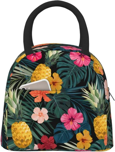 Vista 14 de Fiokroo Lonchera aislada con estampado a cuadros blancos y negros y negros, bolsa de almuerzo reutilizable para escuela, trabajo, universidad