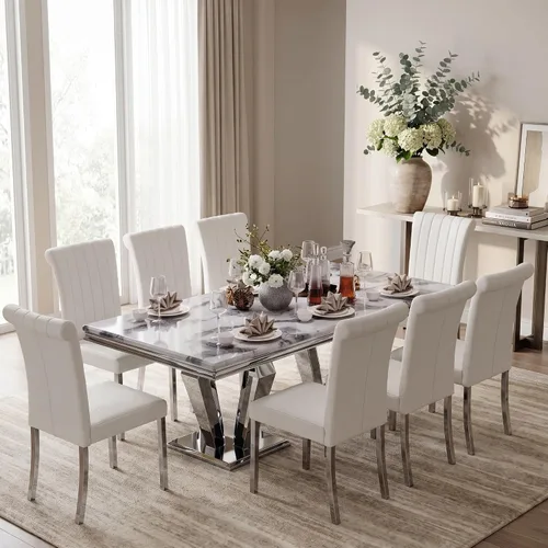Vista 3 de ACEDÉCOR Mesa de comedor moderna de mármol de 78" para 6-8, pedestal