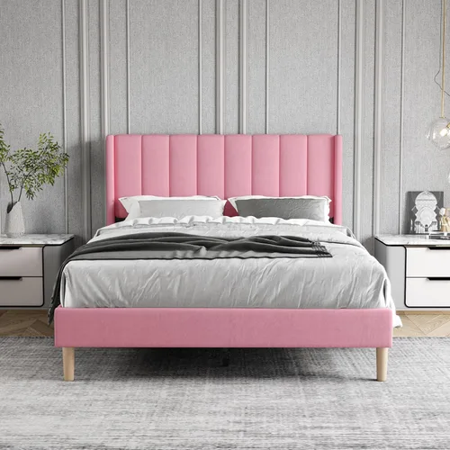 Vista 75 de Zoophyter Base de cama tapizada de plataforma tamaño King con cabecero, listones de madera fuertes, no necesita somier, fácil montaje, lino blanco