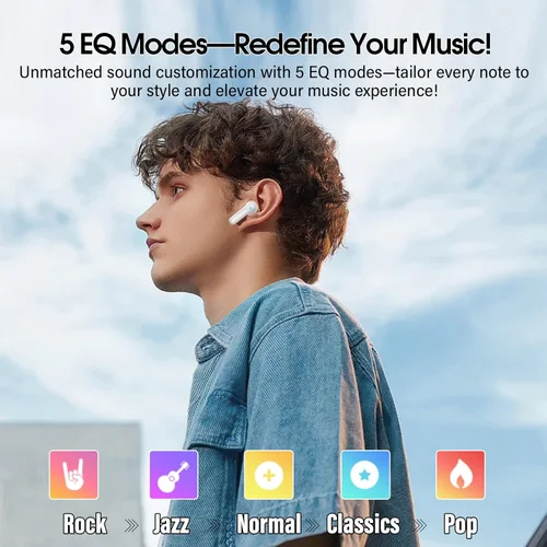 Vista 2 de Auriculares inalámbricos, auriculares Bluetooth 5.4 con pantalla táctil multifunción y 5 modos de ecualización, auriculares de 48H con graves