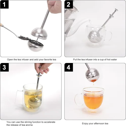 Vista 8 de Numola Bola de té de acero inoxidable de mango largo, 2 filtros infusor de té de alta calidad para té de hojas sueltas, filtro difusor de intervalo