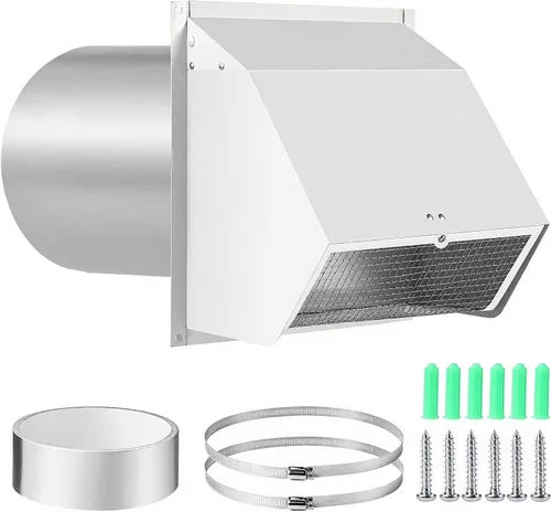 Vista 8 de Cubierta de ventilación de pared de 4 pulgadas con pantalla y amortiguador, tapa de cubierta de ventilación de escape de acero inoxidable