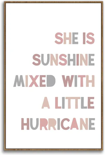 Vista 12 de PHAMTE Decoración de pared para dormitorio de niñas, arte de pared con texto en inglés «She is Sunshine Mixed with a Little Hurricane», lienzo
