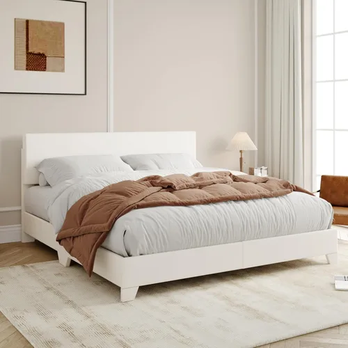 Vista 15 de Allewie Base de cama tamaño matrimonial con cabecera ajustable, cama tapizada con plataforma y listones de madera, base de colchón resistente,