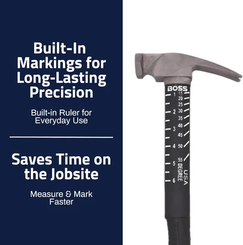 Vista 4 de Boss Hammer Martillo de titanio Ti64 de grado de construcción de 10 oz. con mango de fibra de vidrio Tough-Fiber resistente que absorbe los golpes