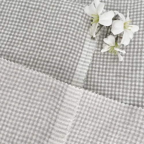 Vista 2 de Tela de lino Seersucker Gingham Check 7328 7329 Beige