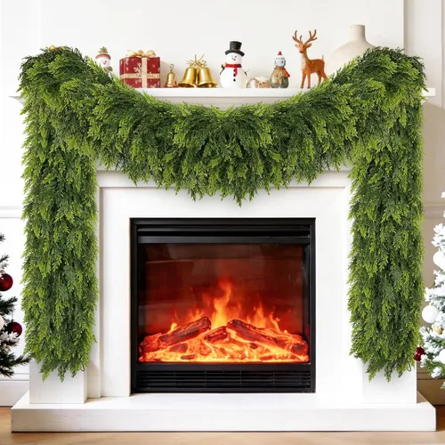 Guirnalda de Cedro de Navidad Realista para Repisa de Chimenea, Guirnalda de Ciprés Verdor de Tacto Real Engrosada de 6 Pies, Guirnaldas de Pino