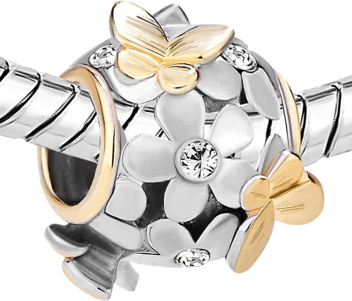 Vista 2 de CharmSStory Abalorio de cristal sintético con piedra natal de imitación de mariposa, para pulsera