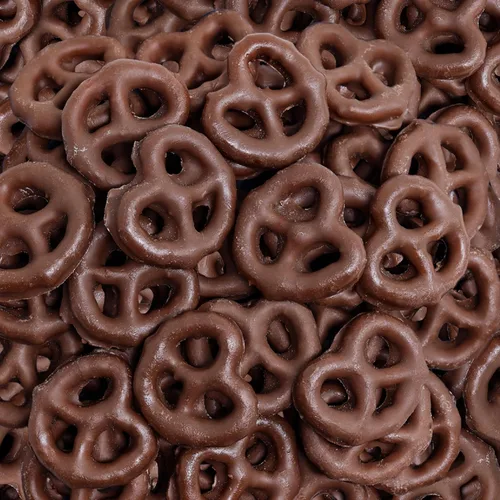 Vista 5 de Mini pretzels cubiertos de chocolate negro Bolsa de 2 libras Pretzels salados en chocolate dulce