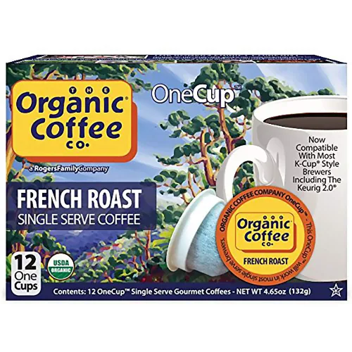Vista 5 de The Organic Coffee Co. Cápsulas de café compostables, tostado francés (12 unidades) compatible con K Cup, tostado oscuro, orgánico USDA