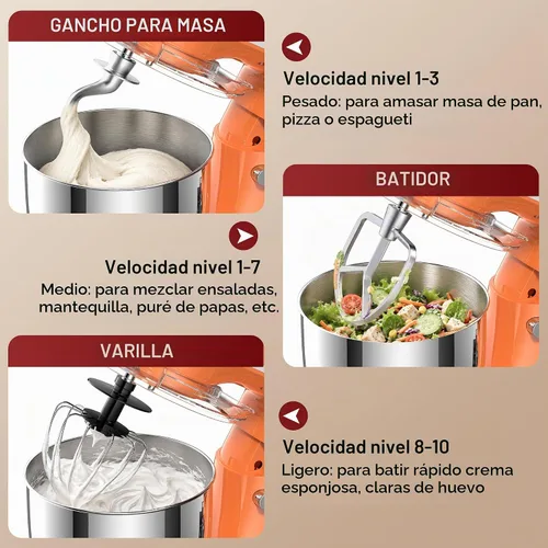 Vista 5 de Honinst 4QT Electric Stand Mixer, 10-Speed Tilt-Head Compact Kitchen Mixer Orange