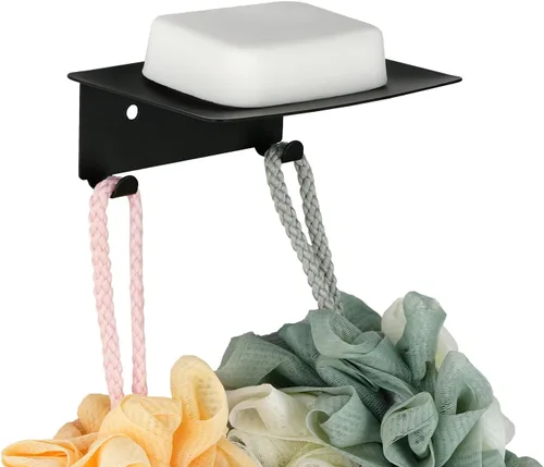 Vista 8 de Jabonera para ducha, soporte de jabón autoadhesivo de 5 ranuras para baño, soporte de jabón de ducha montado en la pared, bandeja de jabón de acero