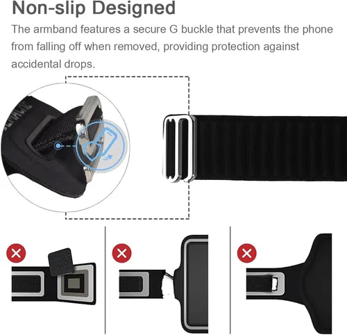 Vista 5 de JEMACHE Running Minimalism Designed Cell Phone Armband for iPhone 16 15 14 13 12 11 Pro Max, Samsung Galaxy S24 S23 S22 S21 Ultra/Plus with Airpods