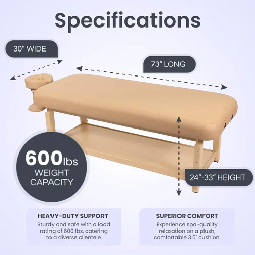 Vista 3 de Mesa de masaje estacionaria profesional con reposacabezas ajustable y estante para brazos - Sistema de espuma suave multicapa premium de 3.5