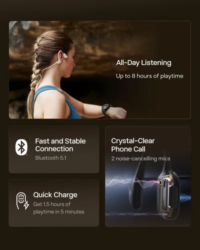 Vista 8 de SHOKZ OpenRun Pro - Auriculares de conducción ósea, auriculares deportivos inalámbricos Bluetooth de oreja abierta para correr y entrenar