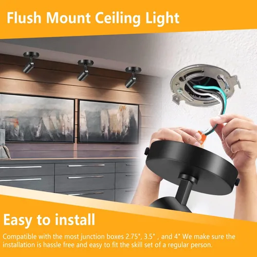 Vista 31 de VANoopee Focos de techo con zoom de 3 colores para interiores, montaje empotrado, foco de techo LED ajustable, lámpara direccional, luz de acento