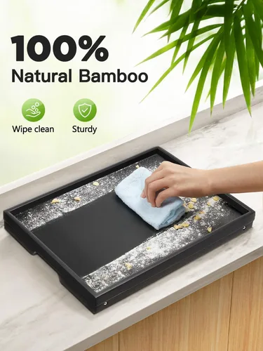 Vista 6 de Pipishell - Bandeja de bambú para cama con patas plegables, bandeja de desayuno para sofá, cama, comer, trabajar, se utiliza como bandeja de Negro