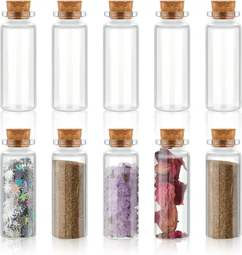 Vista 13 de Gerrii 150 mini botellas de vidrio de 0.5 fl oz con tapones de corcho de madera, mini frascos de vidrio de poción pequeñas botellas transparentes