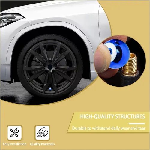 Vista 5 de Augeny 8 tapas para válvulas de neumáticos de automóvil, cubiertas de vástago de válvula de rueda de bola de 8 bolas con anillo de goma, tapones Azul