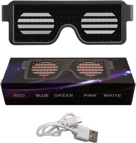 Vista 7 de Gafas LED dinámicas que brillan con luz LED recargable por USB, con luz intermitente de neón, 11 patrones, gafas luminosas