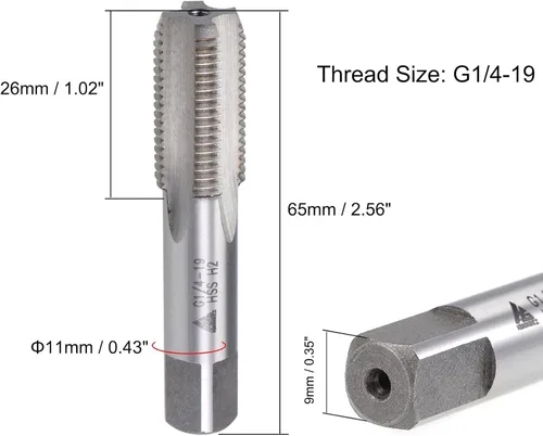 Vista 2 de TOP-VIGOR Macho de rosca recto para flauta - G1/4-19 Tolerancia 4 flautas rectas Mano derecha Métrico Máquina Macho HSS Rosca Fresadora