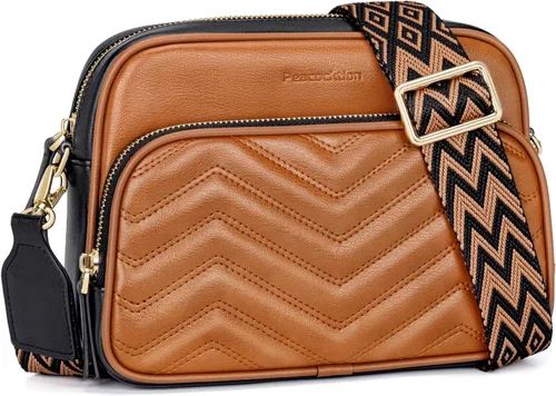 Peacocktion Crossbody Bags for Women Travel Quilted Vegan Leather Small Cross Body Purses Shoulder Handbags with Wide Strap