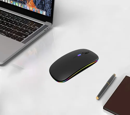 Vista 7 de WREANU Ratón inalámbrico Bluetooth recargable con luces LED, uso silencioso y delgado (BT5.2 y 2.4G USB portátil) modo dual, ratón de computadora