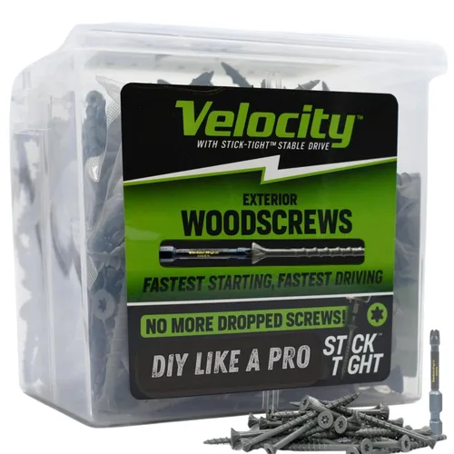 Vista 11 de Velocity - Paquete de tornillos para madera para exteriores, 100 tornillos para madera, hechos con acero al carbono, incluye 1 broca Hexstix