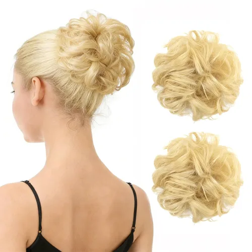 Vista 29 de Barsdar - Moño de cabello 100 % humano, Moño desordenado, Extensiones de cola de caballo, Moño de cabello rizado, Pieza de cabello