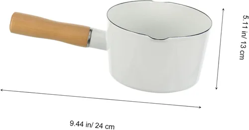 Vista 2 de Cabilock Cacerola de cerámica pequeña olla de leche esmaltada calentador de mantequilla para sopa, leche hirviendo olla con mango de madera