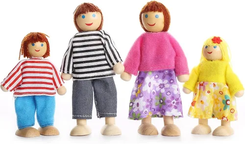 Vista 4 de Juego de 7 figuras de madera con perro para niños, casa de muñecas, regalo de simulación