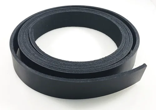 Vista 3 de Dangerous Threads Tira de cuero negro Latigo 1 y 1/2" x 72" cinturón en blanco