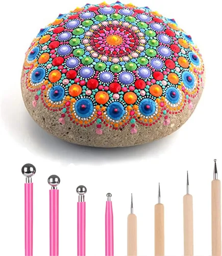 Vista 2 de Ecjiuyi Ball Stylus Dotting Painting Tool Set,Ecjiuyi 8 Piece Sculpt Modeling Tools,Mandala Rock Painting Tools, Ceramics Doll Fondant Modeling