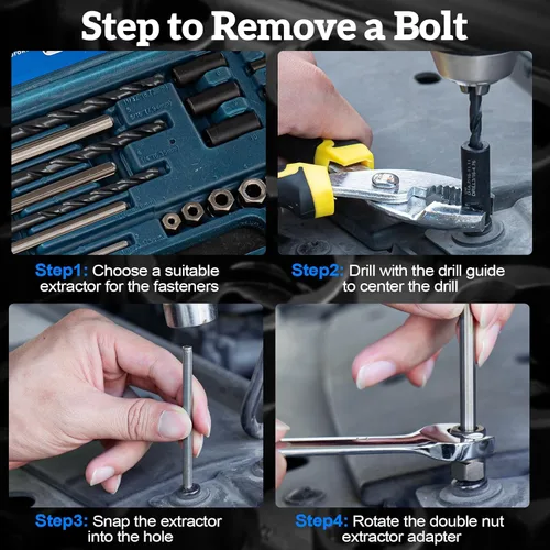 Vista 4 de Extractor de Pernos Rotos, Juego de 25 Piezas de Extractores de Brocas, Guías de Brocas Easy Out, Kit Extractor de Taladro para Remover Pernos
