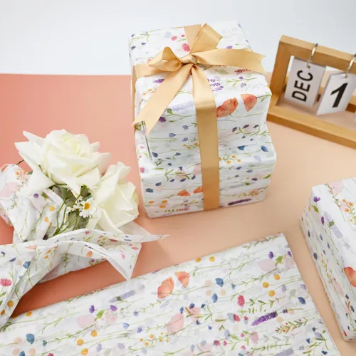 Vista 5 de TINYFUTURE 100 hojas de papel de seda para envolver regalos con flores, papel de regalo reciclable, verde, botánico, para bolsas de embalaje, bodas