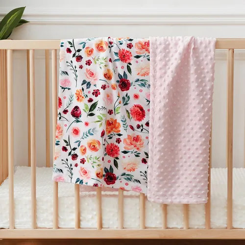 Vista 6 de BORITAR Manta de bebé para niñas, súper suave, de doble capa, con respaldo de puntos, manta de recepción con elegante manta estampada floral