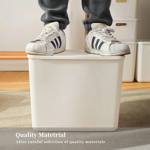 Vista 4 de Yishyfier Cestas de almacenamiento de plástico con tapas, contenedor organizador de almacenamiento blanco, contenedores para estantes, cajones