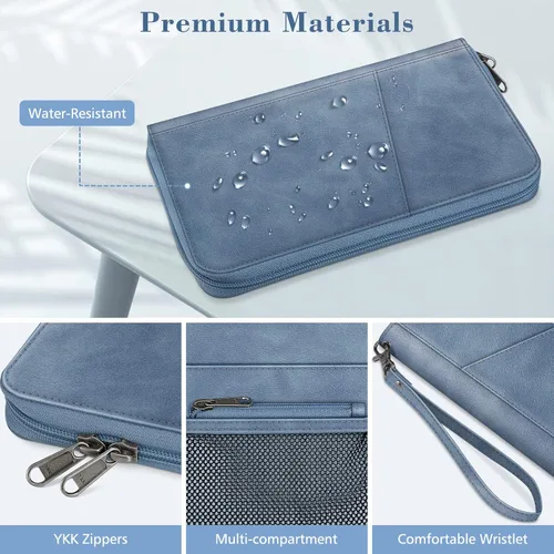 Vista 5 de Fintie Soporte para pasaporte familiar, cartera con bloqueo RFID, estuche organizador de documentos de viaje, funda para tarjetas de crédito