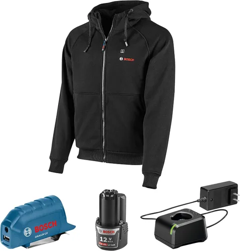 Bosch GHH12V-20MN12 Kit de capucha con calefacción máxima de 12 V con adaptador de corriente portátil, talla M, color negro.