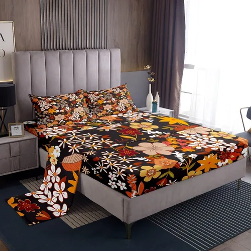 Vista 22 de Juego de ropa de cama floral bohemio de otoño Twin, juego de sábanas retro groovy flower power, sábanas de cama boho eyes hippie para adolescentes