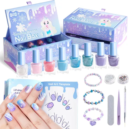 Tomons Juego de esmaltes de uñas para niñas, kit de arte de esmalte de uñas no tóxico para niños de 7 a 12 años, juguetes regalos para niñas de 8,