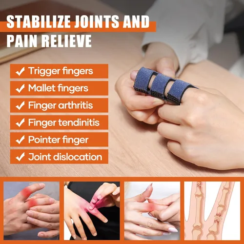 Vista 5 de Férula de dedo de gatillo para artritis, lesiones, esguinces enderezamiento de dedos, férulas para dedos índice, medio, anular, alivio del dolor