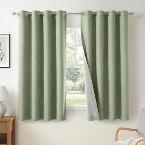 Vista 43 de Cortinas pequeñas cortas con textura de lino 100% opacas para ventanas de Alba Beige
